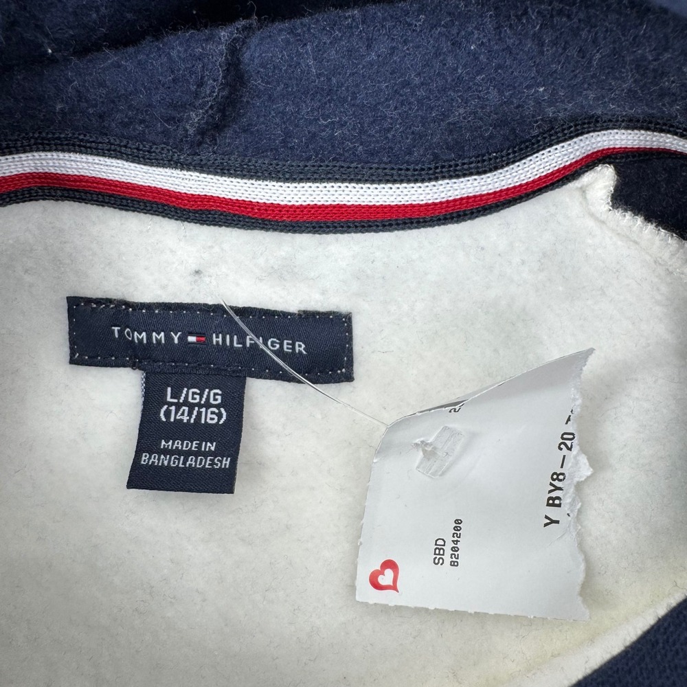 Tommy Hilfiger Hoodie Boys L 14/16 Ecru Colorblock Logo‎ Sweatshirt TBHIB13F-104 - Picture 4 of 8